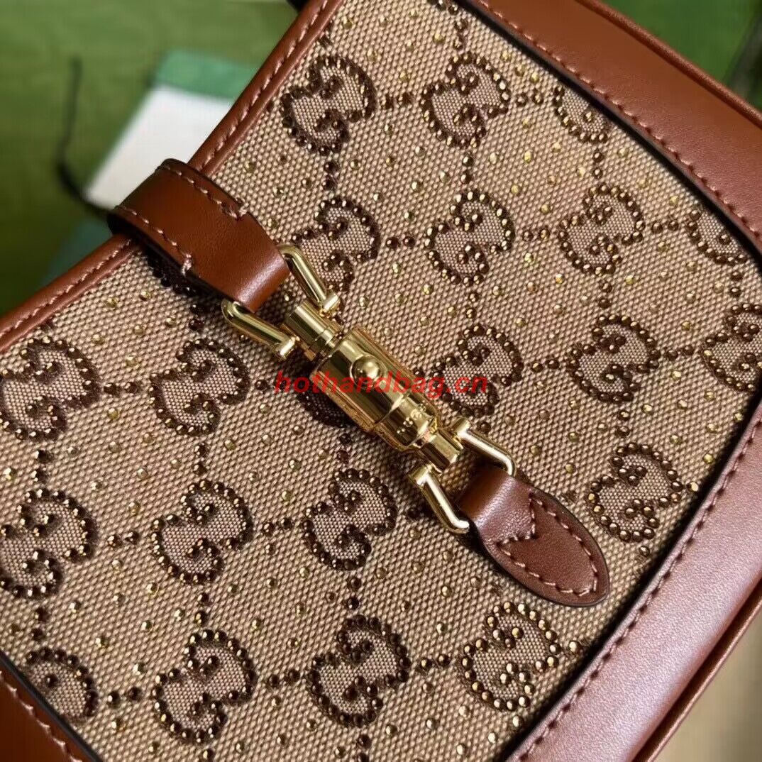Gucci Jackie 1961 mini crystal GG lizard hobo bag 637091 Brown Gucci Jackie 1961 mini crystal GG lizard hobo bag 637091 Brown
