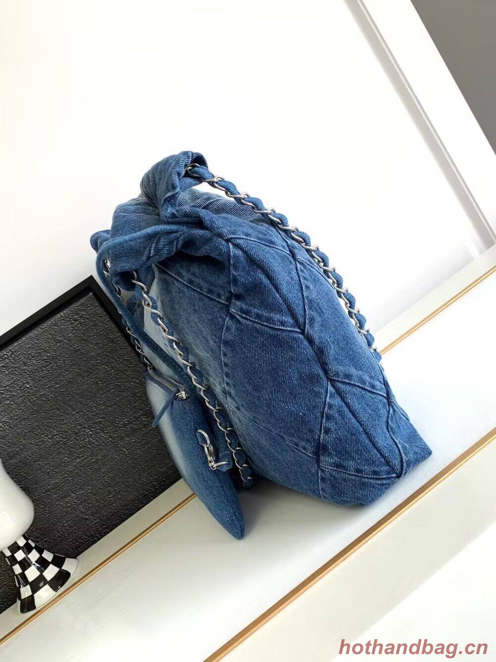 CHANEL 22 Shopping Bag Denim & Silver-Tone Metal AS3137 Blue CHANEL 22 Shopping Bag Denim & Silver-Tone Metal AS3137 Blue