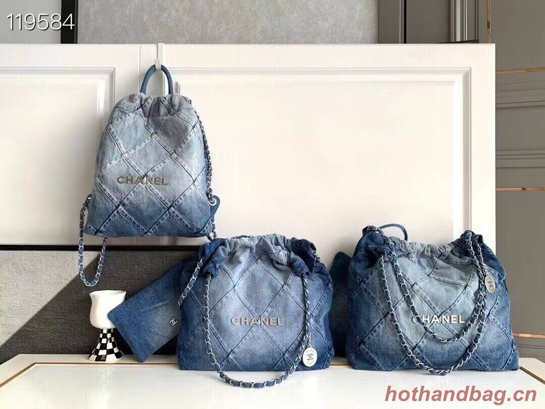 CHANEL 22 Shopping Bag Denim & Silver-Tone Metal AS3137 Blue CHANEL 22 Shopping Bag Denim & Silver-Tone Metal AS3137 Blue