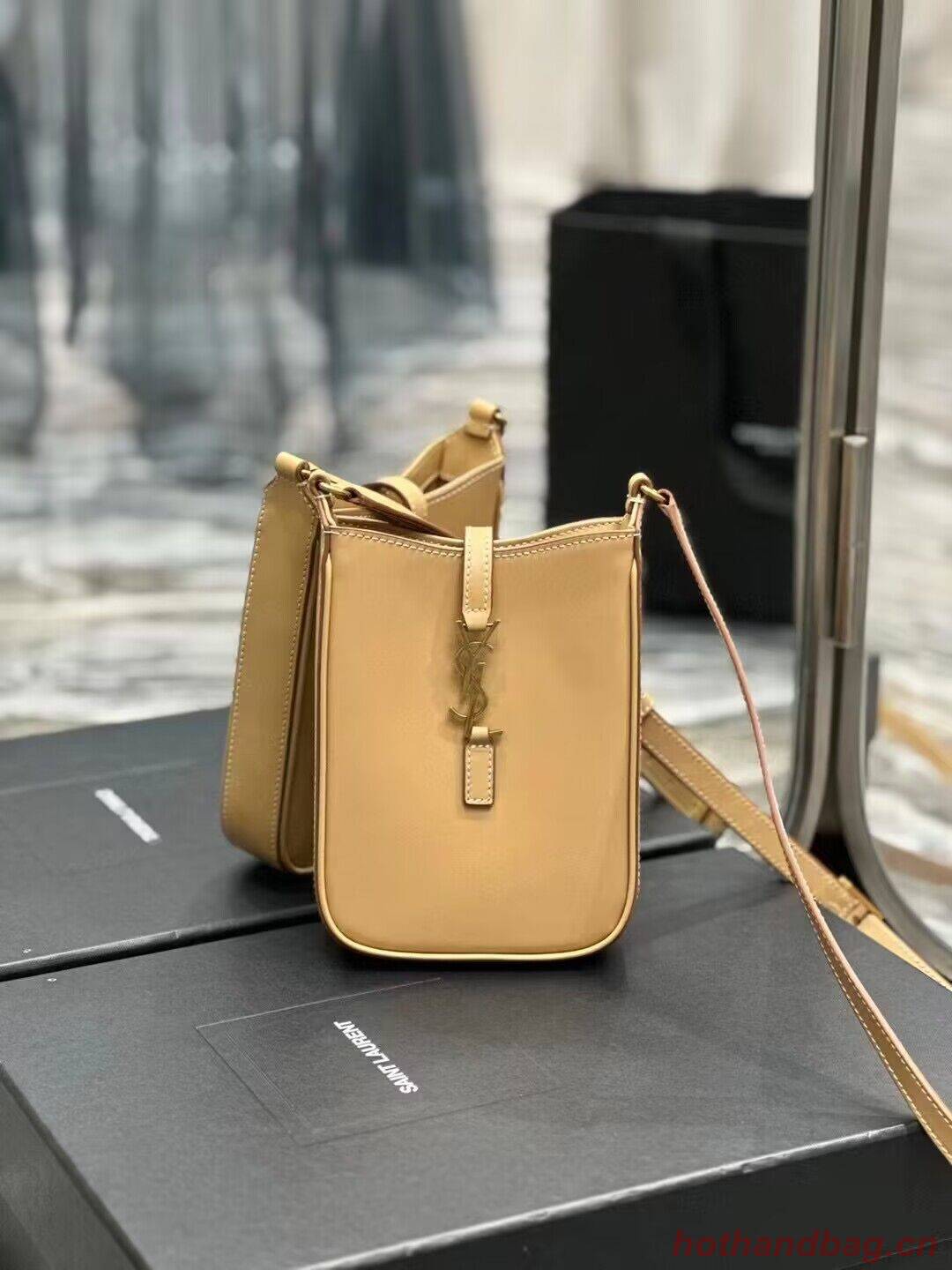 SAINT LAURENT LE 5 A 7 MINI VERTICAL IN SHINY LEATHER 7352142 BROWN GOLD SAINT LAURENT LE 5 A 7 MINI VERTICAL IN SHINY LEATHER 7352142 BROWN GOLD