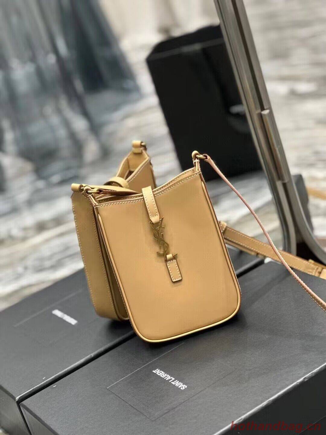 SAINT LAURENT LE 5 A 7 MINI VERTICAL IN SHINY LEATHER 7352142 BROWN GOLD SAINT LAURENT LE 5 A 7 MINI VERTICAL IN SHINY LEATHER 7352142 BROWN GOLD