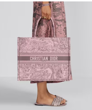 LARGE DIOR BOOK TOTE Pink and Gray Toile de Jouy Sauvage Embroidery M1286ZTD LARGE DIOR BOOK TOTE Pink and Gray Toile de Jouy Sauvage Embroidery M1286ZTD