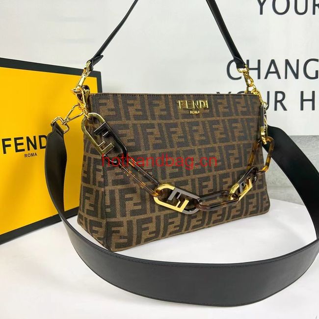 Fendi O Lock Zipper Brown FF jacquard fabric and leather bag F1068 Fendi O Lock Zipper Brown FF jacquard fabric and leather bag F1068