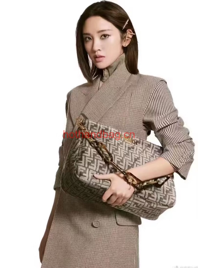 Fendi O Lock Zipper Brown FF jacquard fabric and leather bag F1068 Fendi O Lock Zipper Brown FF jacquard fabric and leather bag F1068