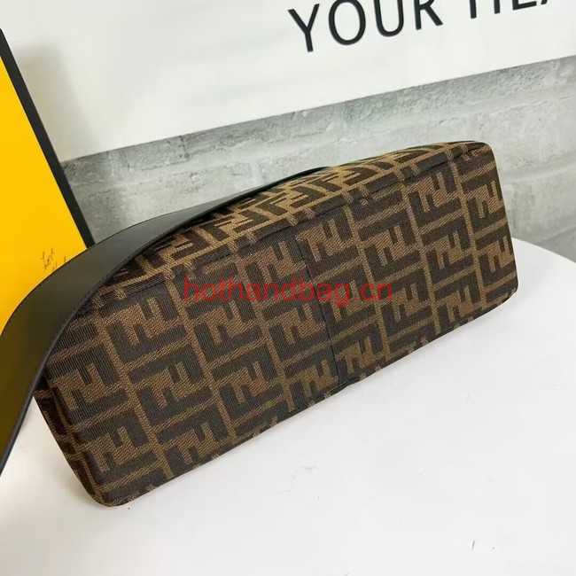 Fendi O Lock Zipper Brown FF jacquard fabric and leather bag F1068 Fendi O Lock Zipper Brown FF jacquard fabric and leather bag F1068