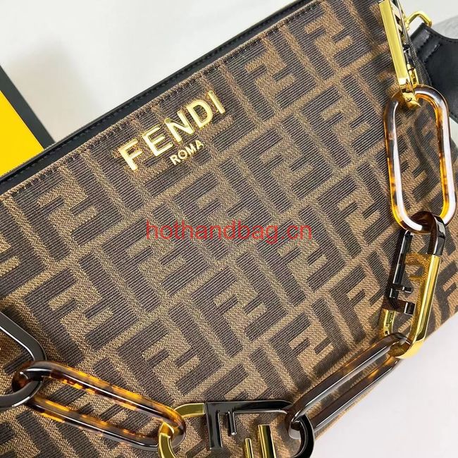 Fendi O Lock Zipper Brown FF jacquard fabric and leather bag F1068 Fendi O Lock Zipper Brown FF jacquard fabric and leather bag F1068
