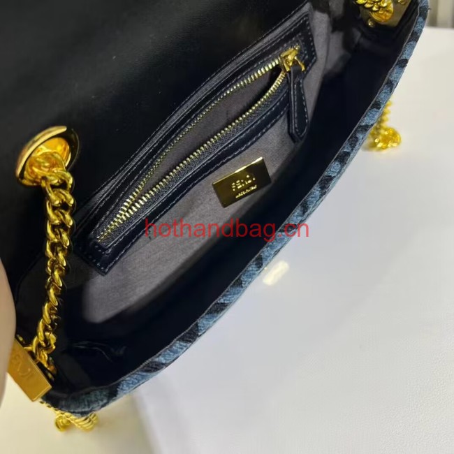 Fendi Baguette canvas bag with FF embroidery F1531 blue Fendi Baguette canvas bag with FF embroidery F1531 blue