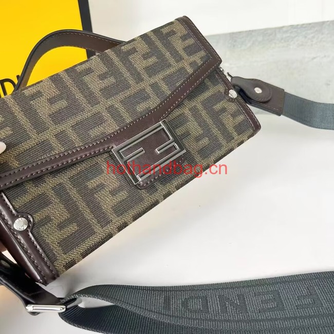 Fendi Brown FF jacquard fabric and leather bag F1326 Fendi Brown FF jacquard fabric and leather bag F1326