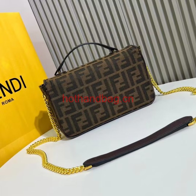 Fendi Brown FF jacquard fabric and leather bag F1531 Fendi Brown FF jacquard fabric and leather bag F1531