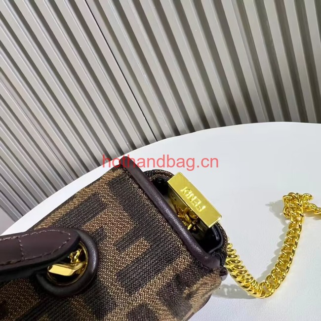 Fendi Brown FF jacquard fabric and leather bag F1531 Fendi Brown FF jacquard fabric and leather bag F1531