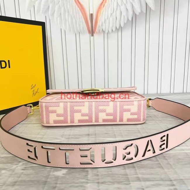 Fendi Baguette canvas bag with FF embroidery 8BR600 pink&white Fendi Baguette canvas bag with FF embroidery 8BR600 pink&white