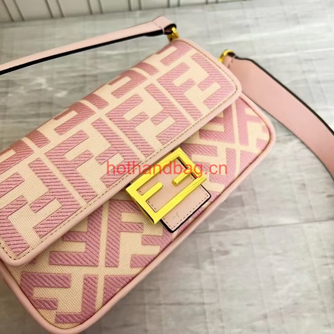 Fendi Baguette canvas bag with FF embroidery 8BR600 pink&white Fendi Baguette canvas bag with FF embroidery 8BR600 pink&white