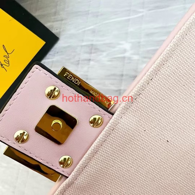 Fendi Baguette canvas bag with FF embroidery 8BR600 pink&white Fendi Baguette canvas bag with FF embroidery 8BR600 pink&white
