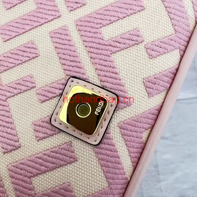 Fendi Baguette canvas bag with FF embroidery 8BR600 pink&white Fendi Baguette canvas bag with FF embroidery 8BR600 pink&white
