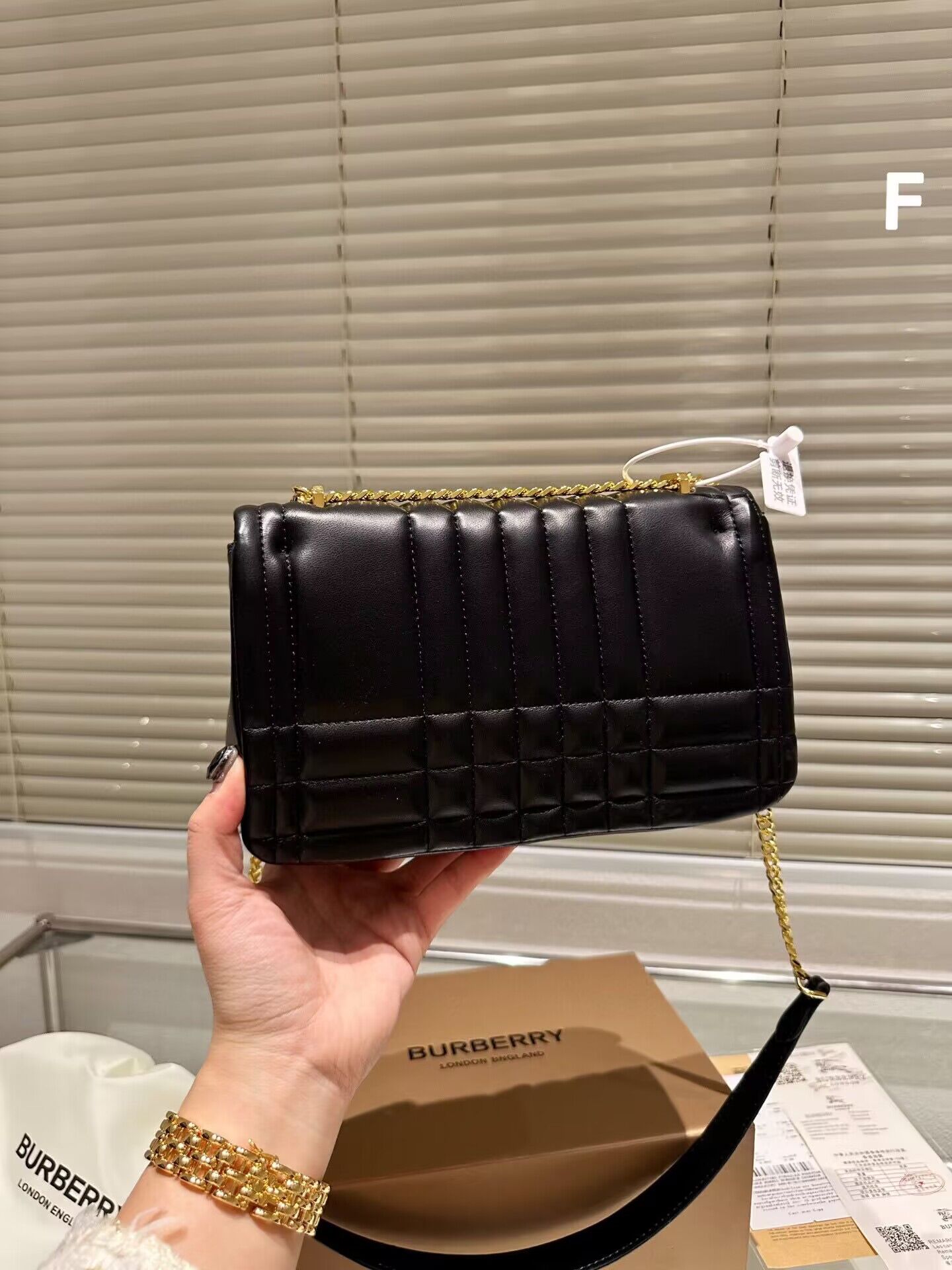 BurBerry Original Leather Lola Clutch Shoulder Bag 90188 Black & Gold-Tone BurBerry Original Leather Lola Clutch Shoulder Bag 90188 Black & Gold-Tone