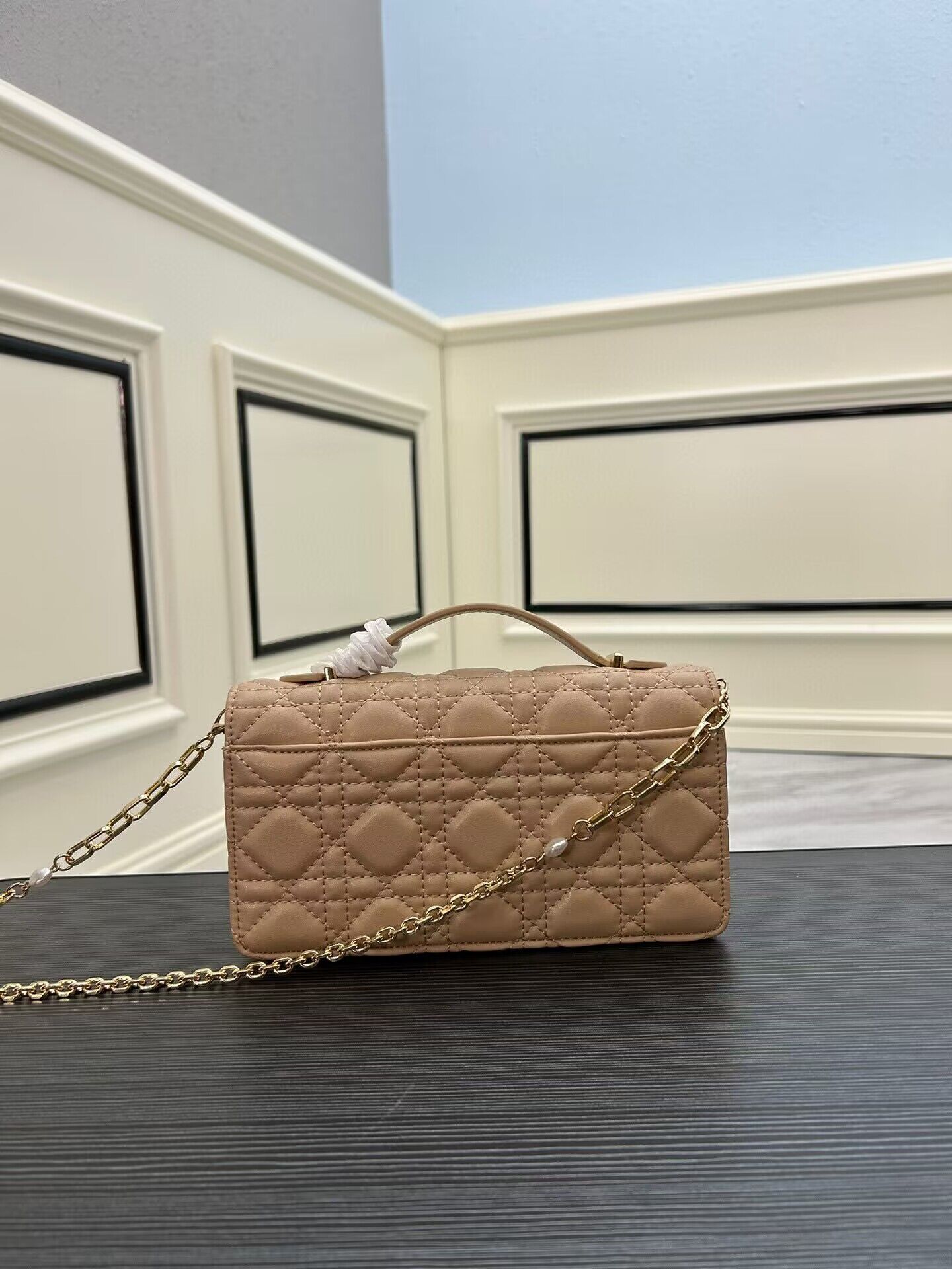 Dior Lady Original Leather Pearl Clutch Bag 6617 Apricot Dior Lady Original Leather Pearl Clutch Bag 6617 Apricot