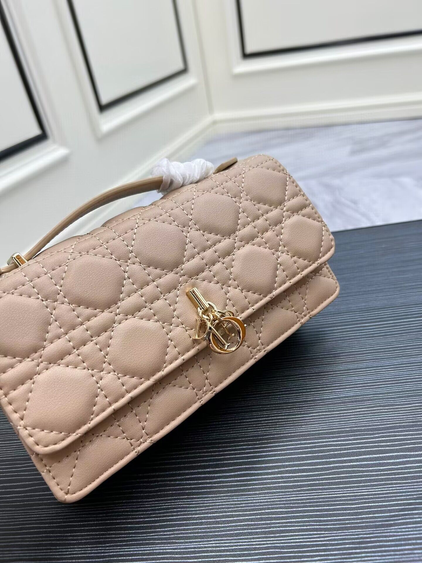 Dior Lady Original Leather Pearl Clutch Bag 6617 Apricot Dior Lady Original Leather Pearl Clutch Bag 6617 Apricot