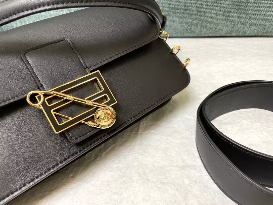 Fendi and Versace Original Leather Baguette Bag 56871 Black Fendi and Versace Original Leather Baguette Bag 56871 Black
