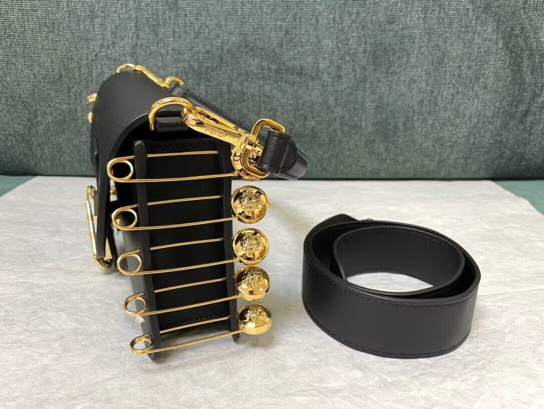 Fendi and Versace Original Leather Baguette Bag 56871 Black Fendi and Versace Original Leather Baguette Bag 56871 Black