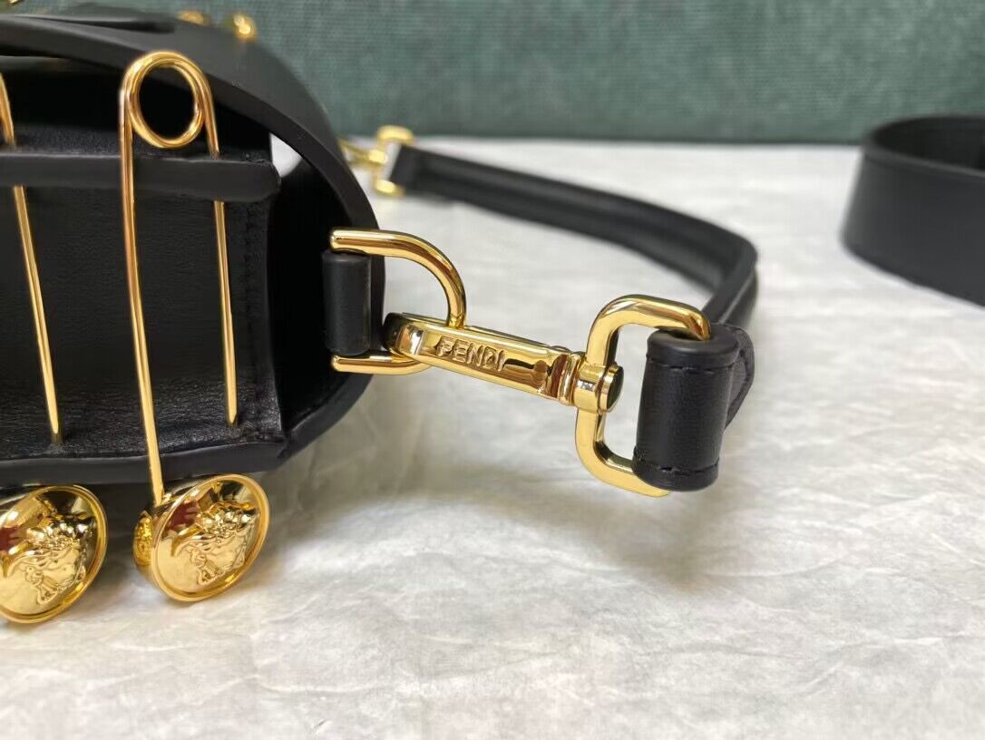 Fendi and Versace Original Leather Baguette Bag 56871 Black Fendi and Versace Original Leather Baguette Bag 56871 Black