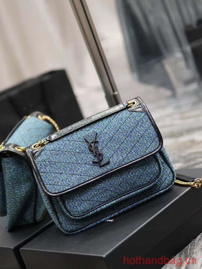 SAINT LAUREN NIKI MEDIUM CHAIN BAG IN Tweed LEATHER Y933158 blue SAINT LAUREN NIKI MEDIUM CHAIN BAG IN Tweed LEATHER Y933158 blue