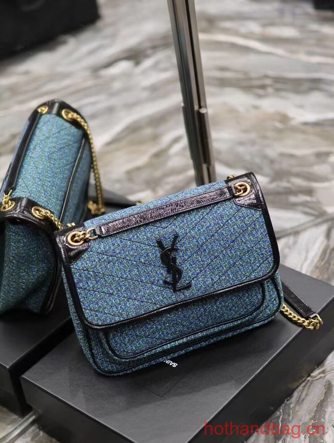 SAINT LAUREN NIKI MEDIUM CHAIN BAG IN Tweed LEATHER Y933158 blue SAINT LAUREN NIKI MEDIUM CHAIN BAG IN Tweed LEATHER Y933158 blue