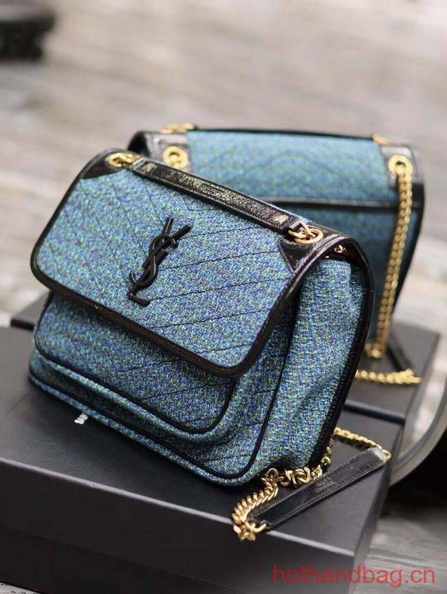 SAINT LAUREN NIKI MEDIUM CHAIN BAG IN Tweed LEATHER Y933158 blue SAINT LAUREN NIKI MEDIUM CHAIN BAG IN Tweed LEATHER Y933158 blue