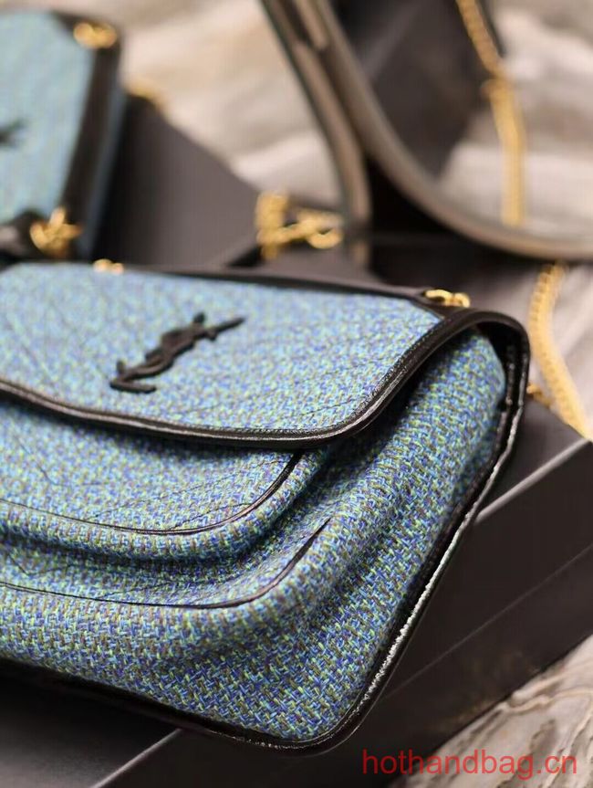SAINT LAUREN NIKI MEDIUM CHAIN BAG IN Tweed LEATHER Y933158 blue SAINT LAUREN NIKI MEDIUM CHAIN BAG IN Tweed LEATHER Y933158 blue