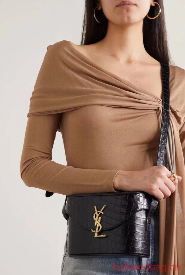 SAINT LAUREN SMALL SATCHEL IN SHINY CROCODILE-EMBOSSED LEATHER Y910080 black SAINT LAUREN SMALL SATCHEL IN SHINY CROCODILE-EMBOSSED LEATHER Y910080 black