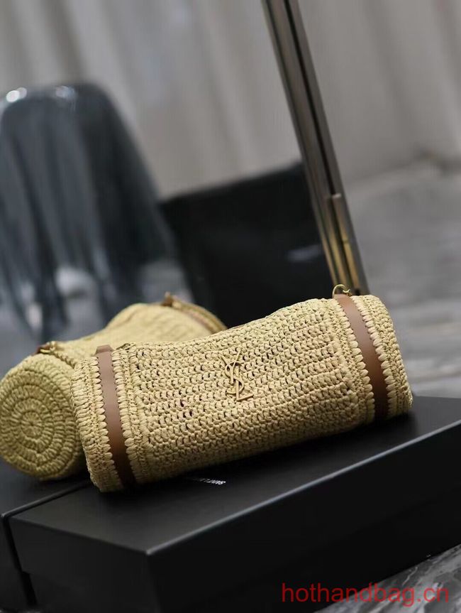 SAINT LAURENT SADE SMALL TUBE BAG IN RAFFIA AND LEATHER Y996704 apricot SAINT LAURENT SADE SMALL TUBE BAG IN RAFFIA AND LEATHER Y996704 apricot