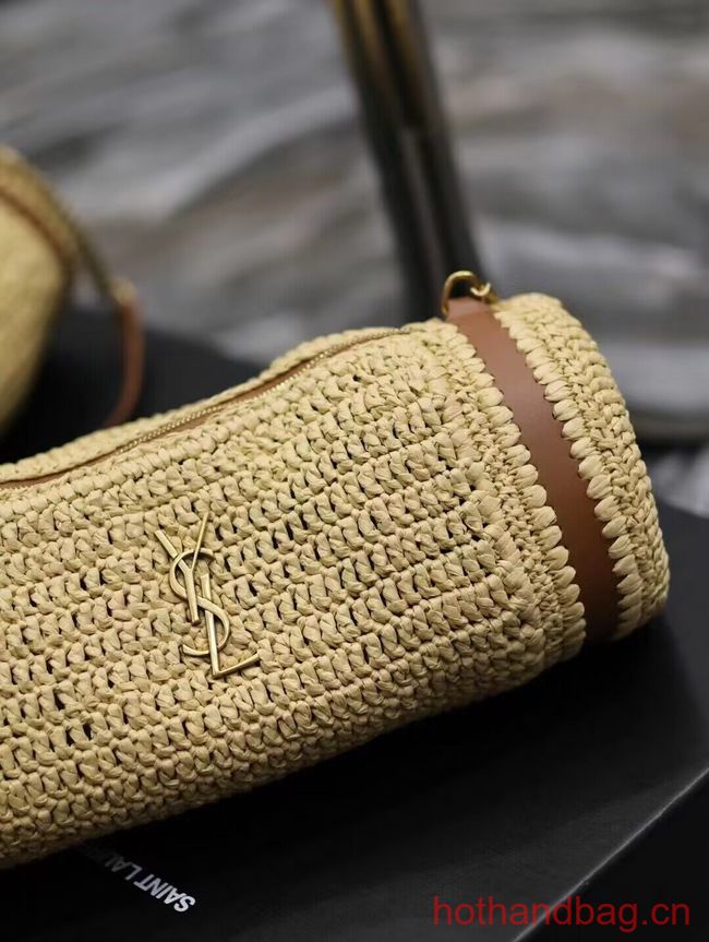 SAINT LAURENT SADE SMALL TUBE BAG IN RAFFIA AND LEATHER Y996704 apricot SAINT LAURENT SADE SMALL TUBE BAG IN RAFFIA AND LEATHER Y996704 apricot