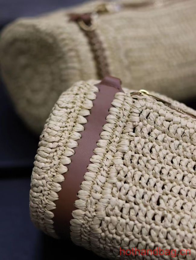 SAINT LAURENT SADE SMALL TUBE BAG IN RAFFIA AND LEATHER Y996704 apricot SAINT LAURENT SADE SMALL TUBE BAG IN RAFFIA AND LEATHER Y996704 apricot