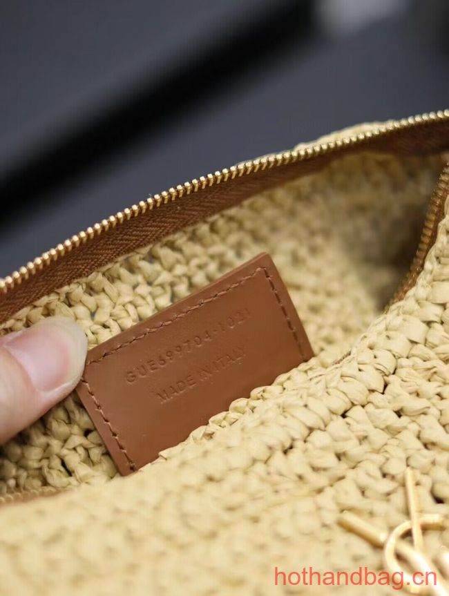 SAINT LAURENT SADE SMALL TUBE BAG IN RAFFIA AND LEATHER Y996704 apricot SAINT LAURENT SADE SMALL TUBE BAG IN RAFFIA AND LEATHER Y996704 apricot