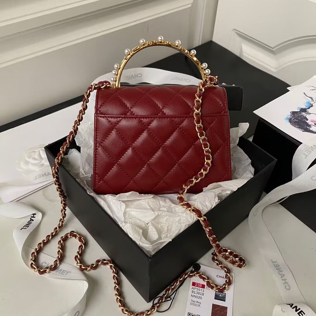 CHANEL 22B Kelly Pearl Top Handle Bag AP3513 Wine CHANEL 22B Kelly Pearl Top Handle Bag AP3513 Wine