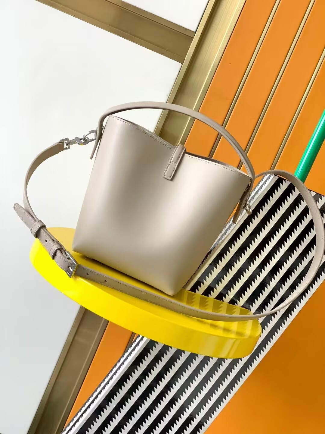 SAINT LAURENT LE 37 SMALL IN SHINY LEATHER 7490362 SEASALT SAINT LAURENT LE 37 SMALL IN SHINY LEATHER 7490362 SEASALT