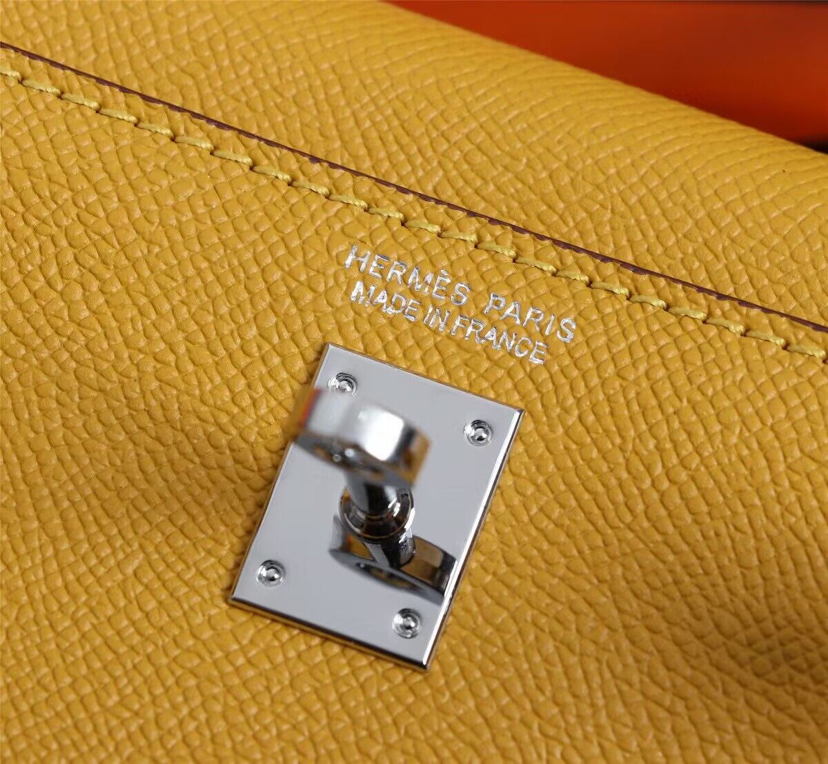 Hermes Kelly 25cm Shoulder Bags Original Epsom Leather KL2755 Yellow&Silver Hermes Kelly 25cm Shoulder Bags Original Epsom Leather KL2755 Yellow&Silver