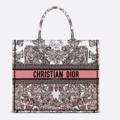 LARGE DIOR BOOK TOTE White and Pastel Pink Butterfly Around The World Embroidery M1286ZES LARGE DIOR BOOK TOTE White and Pastel Pink Butterfly Around The World Embroidery M1286ZES