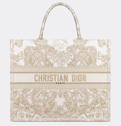 LARGE DIOR BOOK TOTE Gold-Tone and White Butterfly Around The World Embroidery M1286ZES LARGE DIOR BOOK TOTE Gold-Tone and White Butterfly Around The World Embroidery M1286ZES
