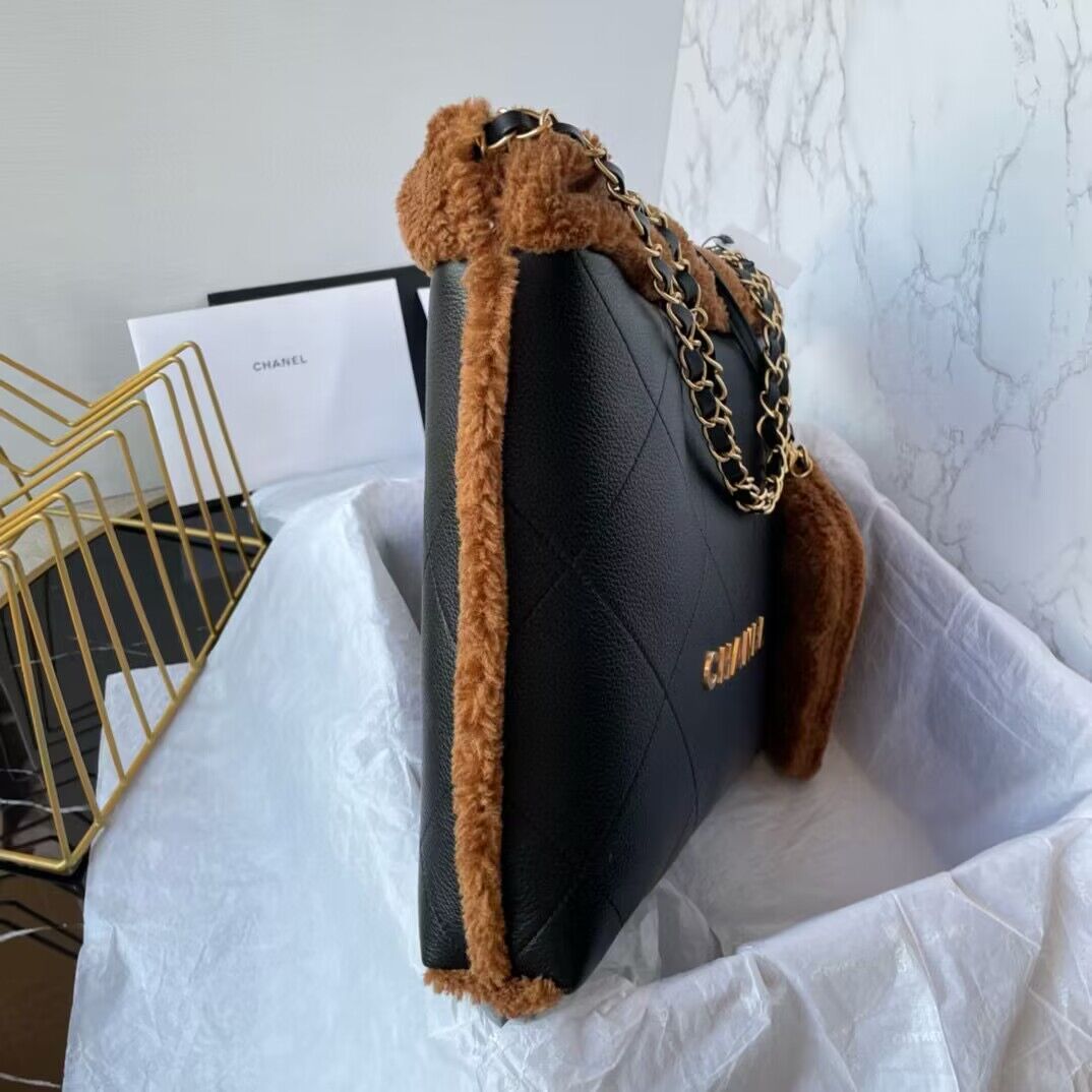 CHANEL 22 HANDBAG Sheepskin & Gold-Tone Metal AS3260 Black&Brown CHANEL 22 HANDBAG Sheepskin & Gold-Tone Metal AS3260 Black&Brown