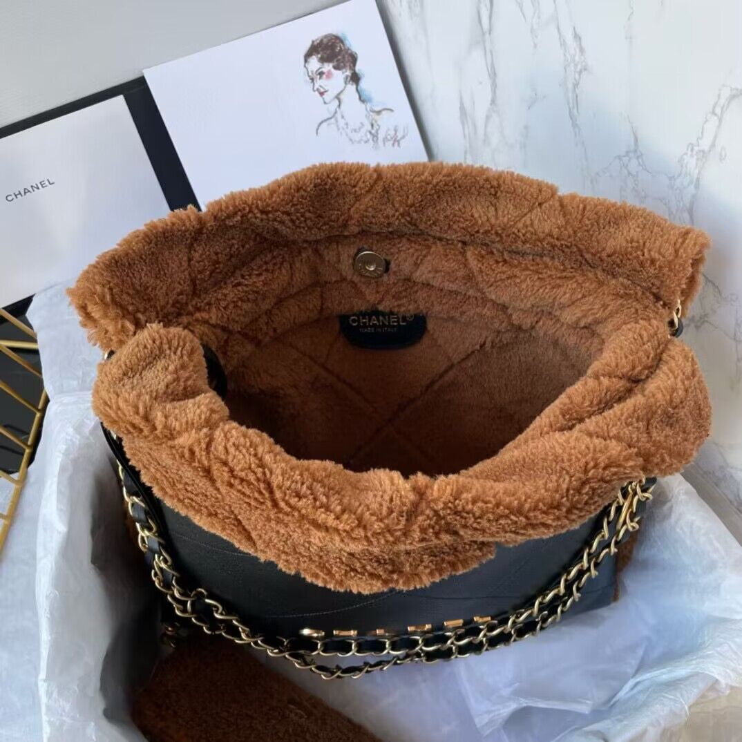 CHANEL 22 HANDBAG Sheepskin & Gold-Tone Metal AS3260 Black&Brown CHANEL 22 HANDBAG Sheepskin & Gold-Tone Metal AS3260 Black&Brown