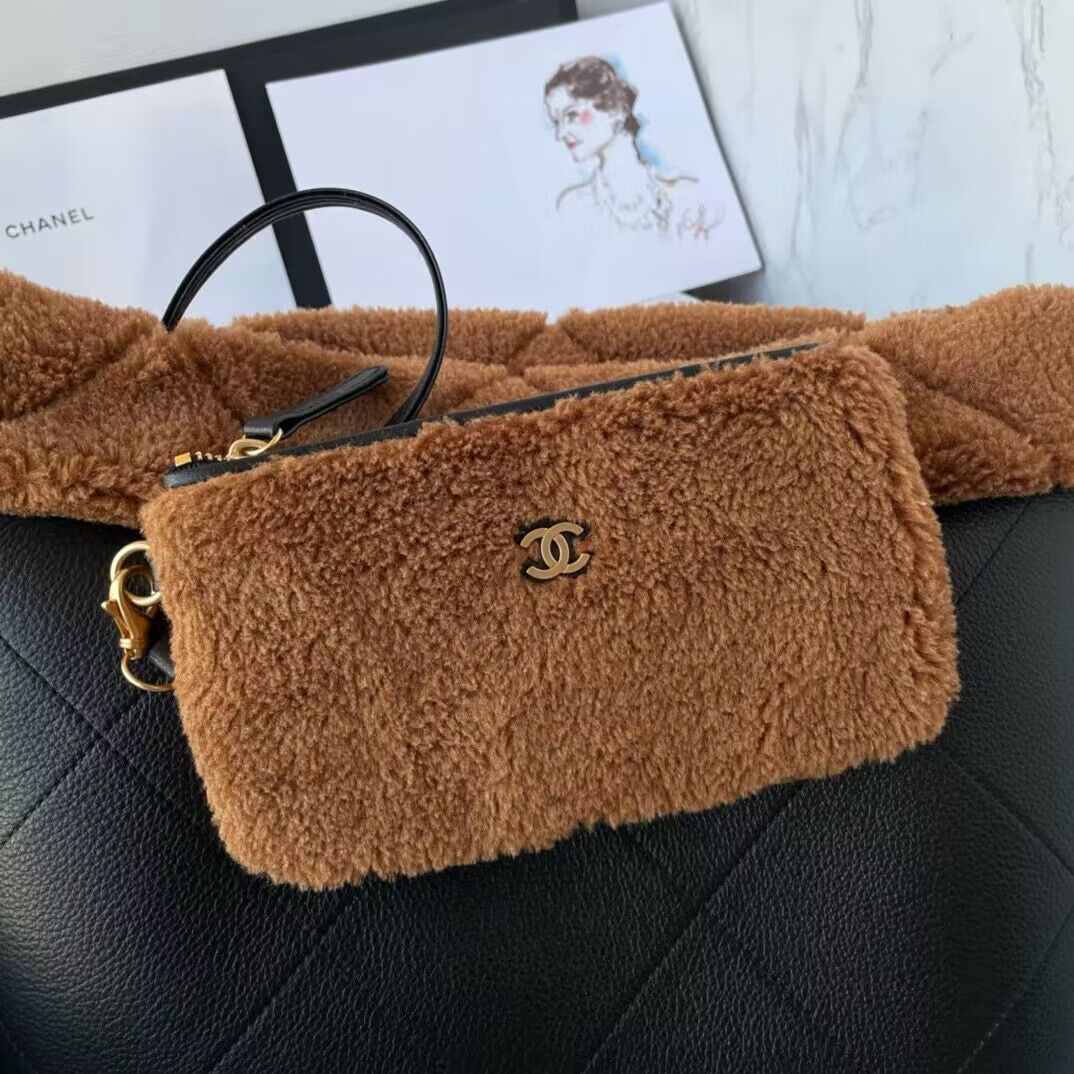 CHANEL 22 HANDBAG Sheepskin & Gold-Tone Metal AS3260 Black&Brown CHANEL 22 HANDBAG Sheepskin & Gold-Tone Metal AS3260 Black&Brown