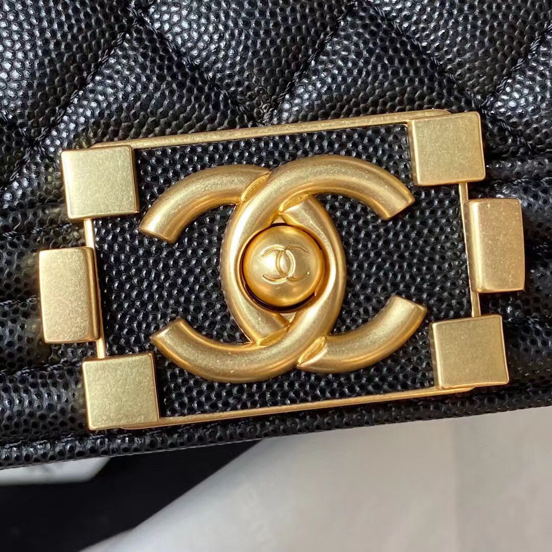 Chanel Le Boy 23 Flap Bag Original Caviar Leather A94805 Black & Gold-Tone Chanel Le Boy 23 Flap Bag Original Caviar Leather A94805 Black & Gold-Tone
