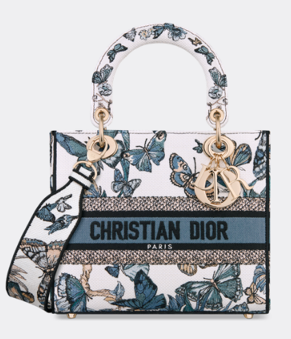 MEDIUM LADY D-LITE BAG White and Pastel Midnight Blue Toile de Jouy Mexico Embroidery M0565OE MEDIUM LADY D-LITE BAG White and Pastel Midnight Blue Toile de Jouy Mexico Embroidery M0565OE