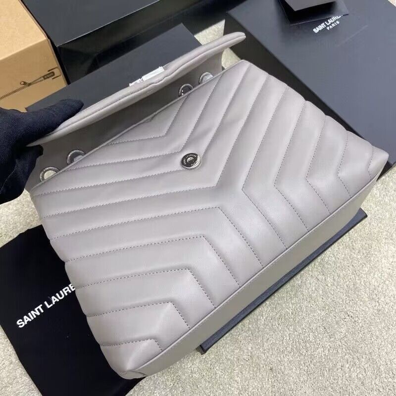 SAINT LAURENT Loulou Monogram Large quilted leather shoulder bag 392288 Light Gray Sliver-Tone SAINT LAURENT Loulou Monogram Large quilted leather shoulder bag 392288 Light Gray Sliver-Tone