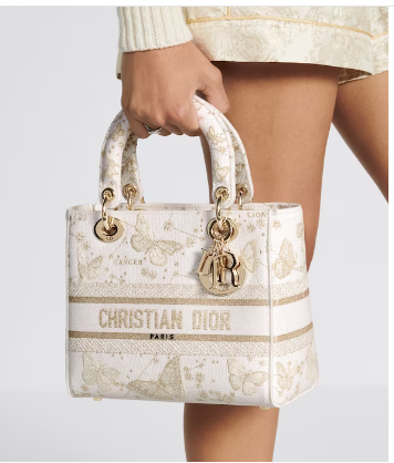 MEDIUM Dior LADY D-LITE BAG Gold-Tone and White Butterfly Zodiac Embroidery M0565OE MEDIUM Dior LADY D-LITE BAG Gold-Tone and White Butterfly Zodiac Embroidery M0565OE