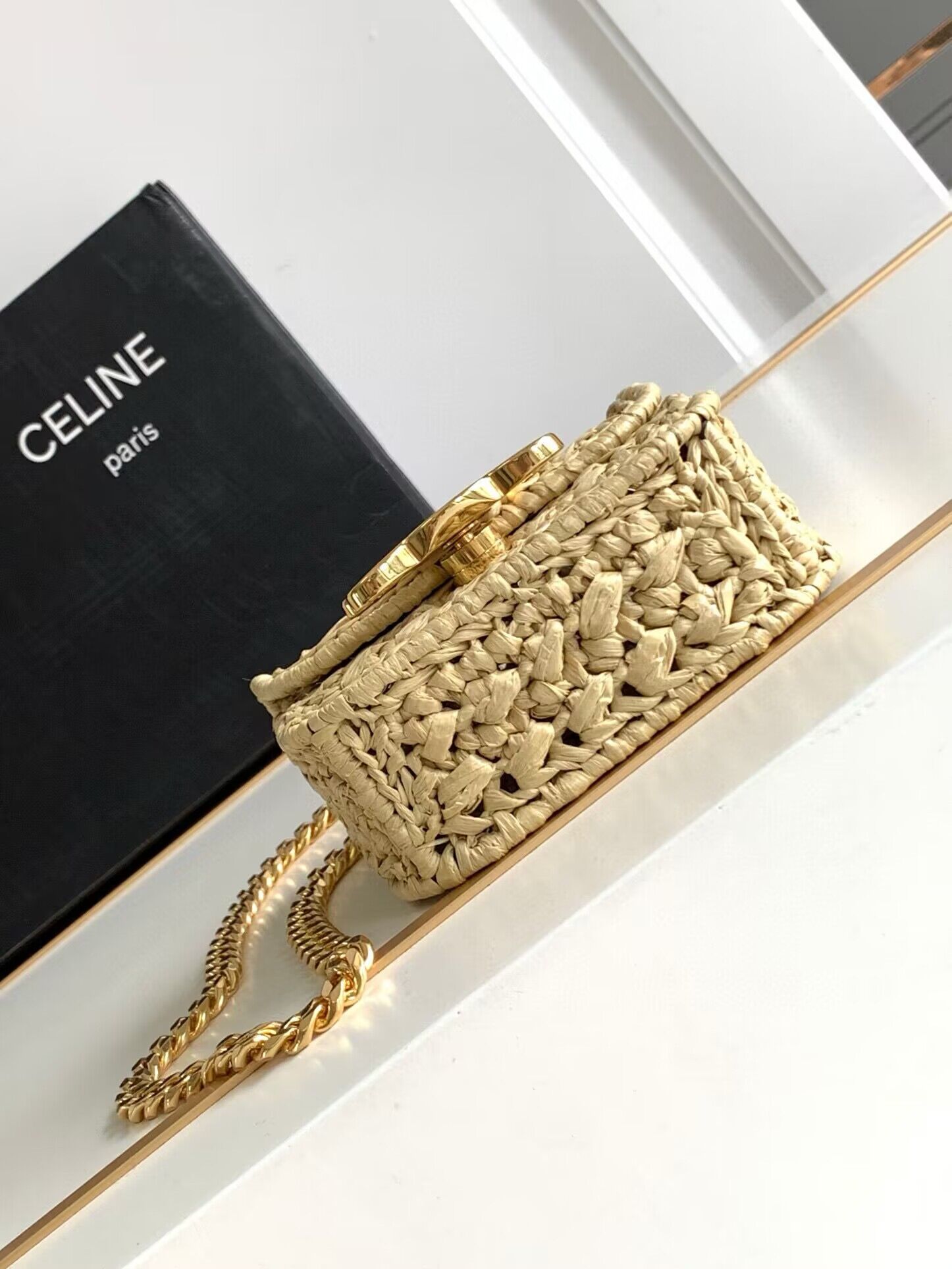 CELINE Mini Chain Claude IN Raffia Plein Soleil Bag 10513 CELINE Mini Chain Claude IN Raffia Plein Soleil Bag 10513