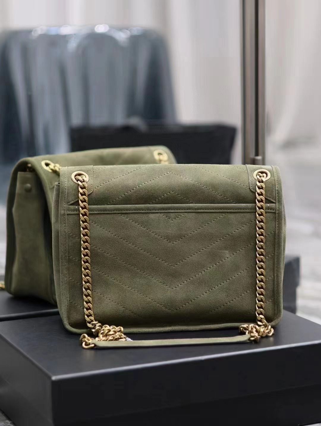 Yves Saint Laurent NIKI BABY IN QUILTED SUEDE LEATHER 498894 Dark Green Yves Saint Laurent NIKI BABY IN QUILTED SUEDE LEATHER 498894 Dark Green