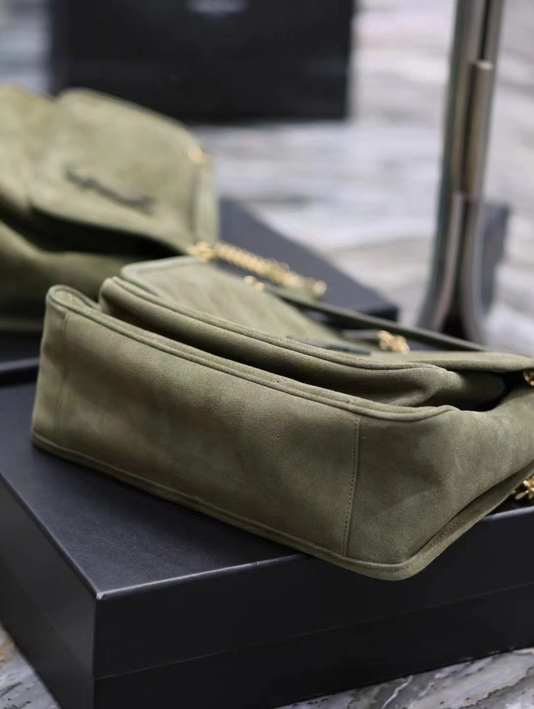 Yves Saint Laurent NIKI BABY IN QUILTED SUEDE LEATHER 498894 Dark Green Yves Saint Laurent NIKI BABY IN QUILTED SUEDE LEATHER 498894 Dark Green