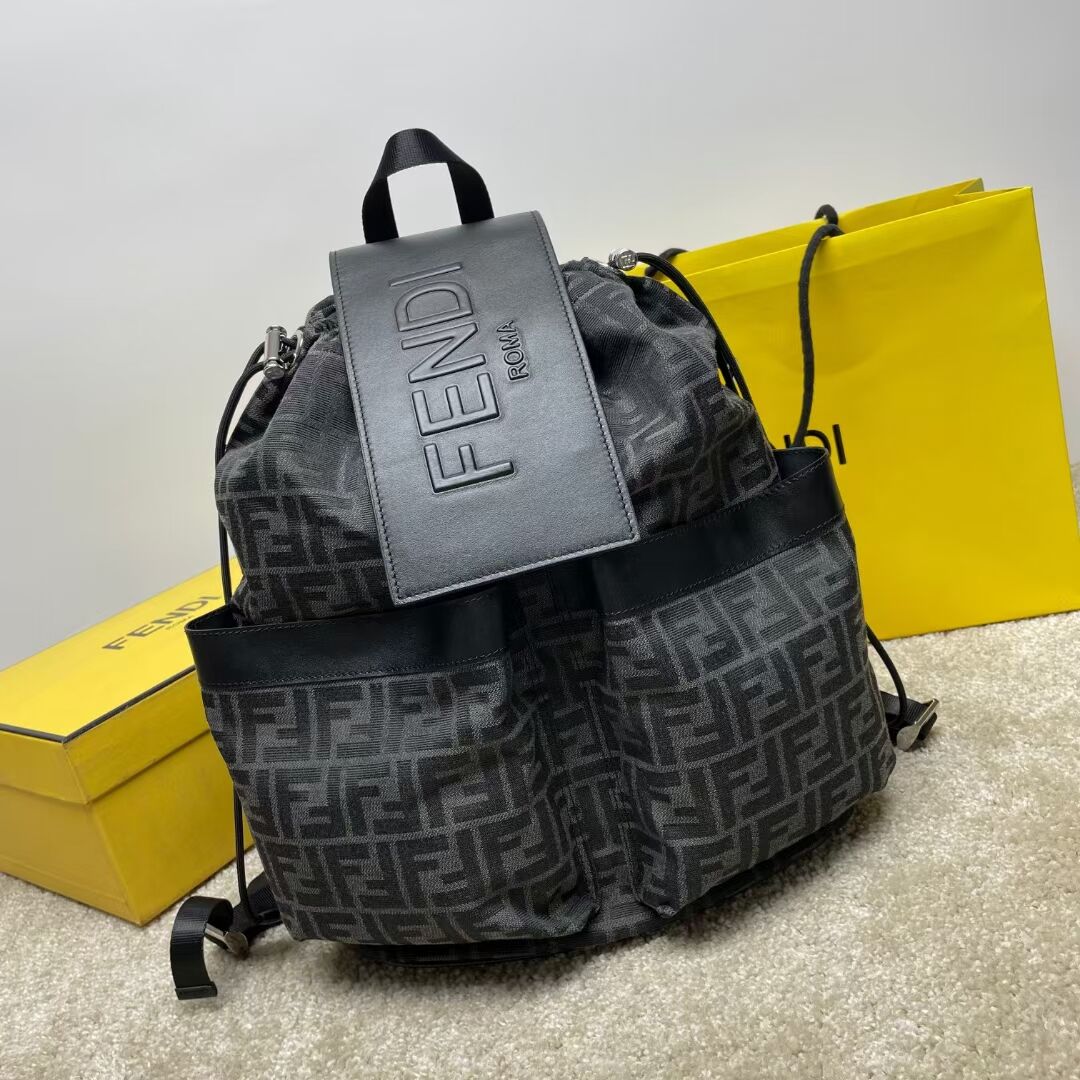 Fendi FF Jacquard Fendi Strike Medium fabric backpack 7VZ070A black Fendi FF Jacquard Fendi Strike Medium fabric backpack 7VZ070A black
