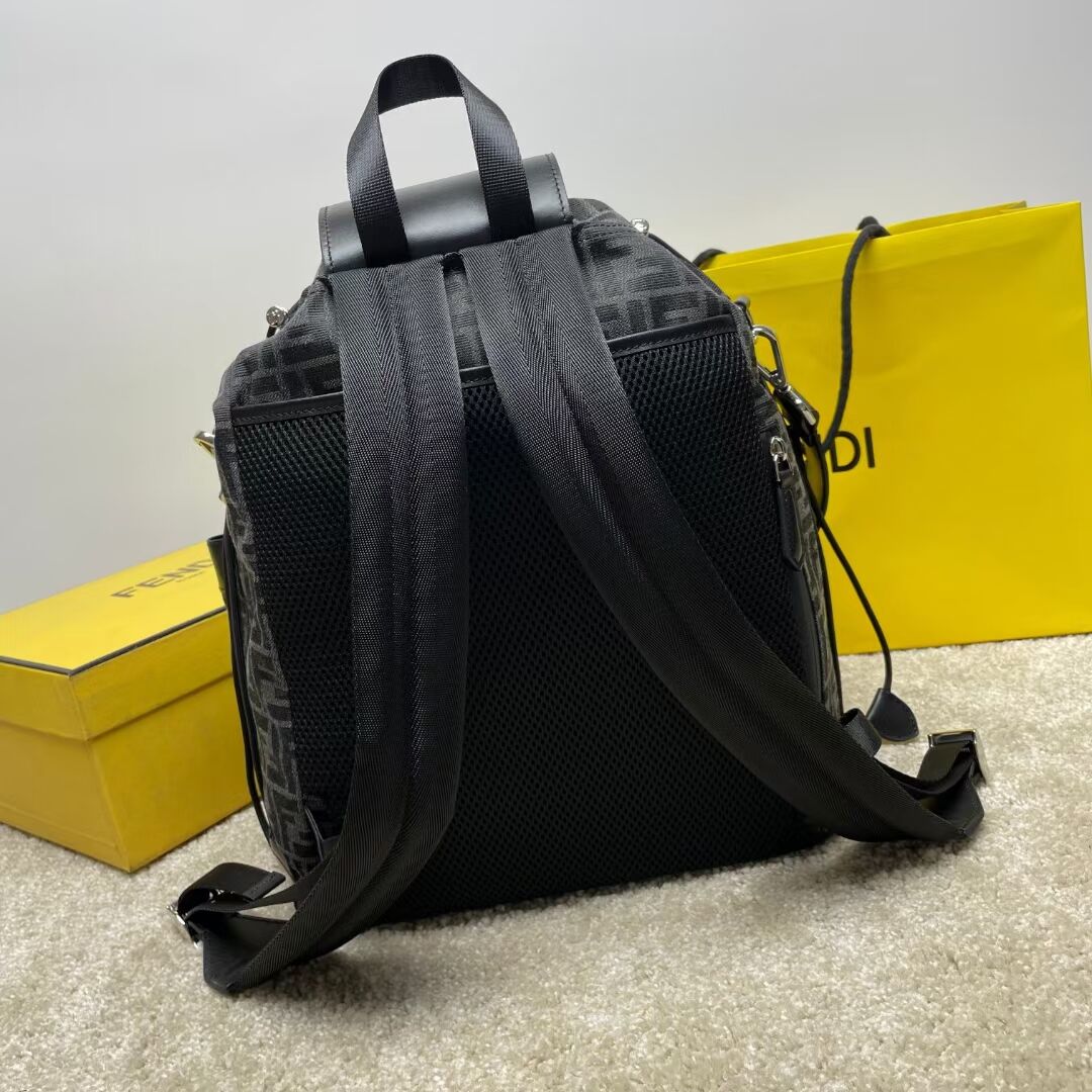 Fendi FF Jacquard Fendi Strike Medium fabric backpack 7VZ070A black Fendi FF Jacquard Fendi Strike Medium fabric backpack 7VZ070A black